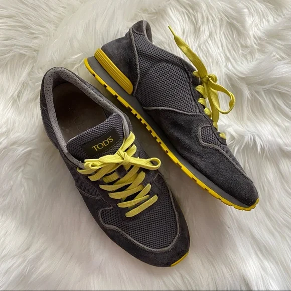 Tod's | Grey & Yellow Suede Allacciato Active Sportivo Sneakers - Picture 6 of 15